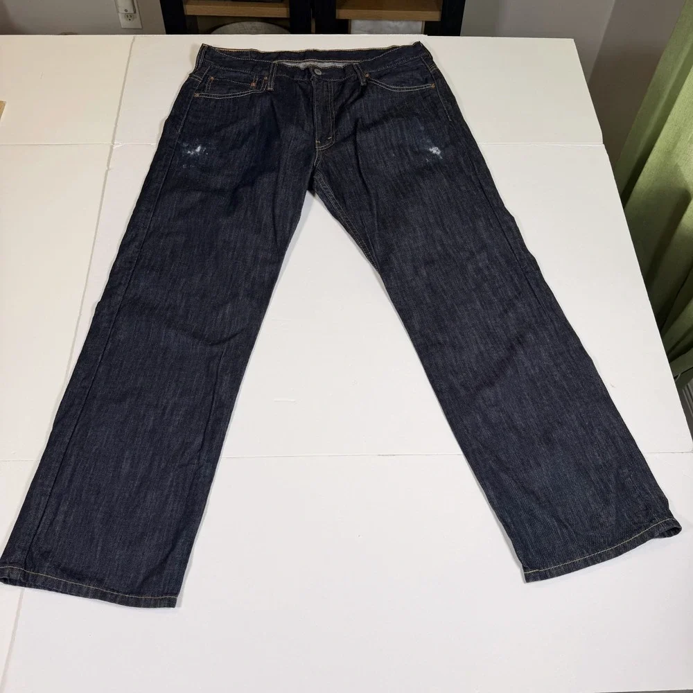 Levi's 569 Straight Leg Jeans Mens 34x32 Blue Denim Dark Wash Contract Stitching
